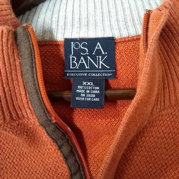 Jos A. Bank Men's Sweater Rust 1/4 Zip Cotton Pullover Sz 2XL/50 - Picture 3 of 6